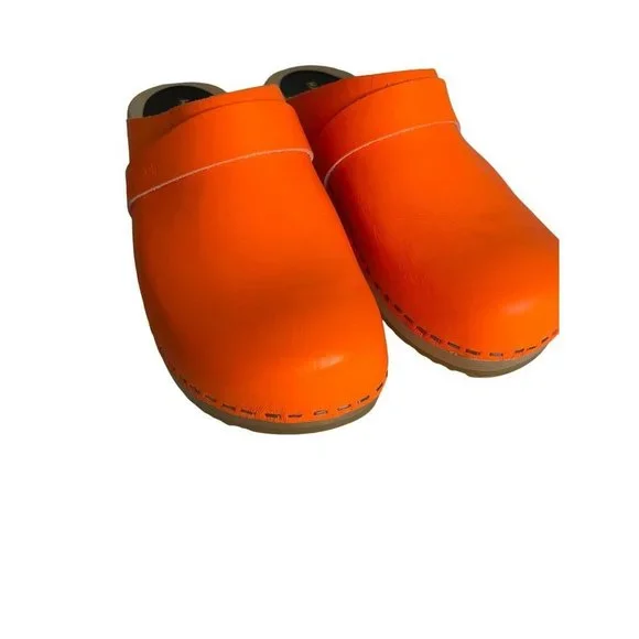 Free People Swedish Hasbeens X FP Husband Clog Neon Orange Size 37 US 6.5 NEW - Picture 2 of 9